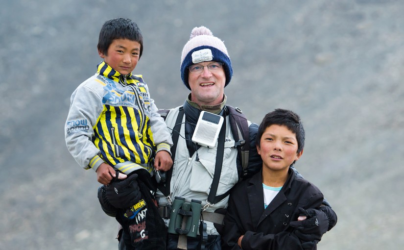 Craig Brelsford with two Tibetan brothers, Ela Shan, Qinghai, China. Elevation 4700 m. 27 July 2013.